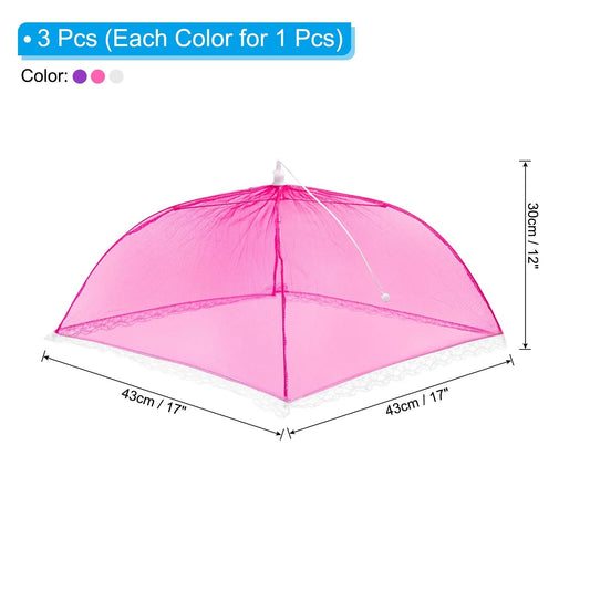 17"x17" Mesh Food Covers Set, 3 Pcs Collapsible Food Tent Umbrella